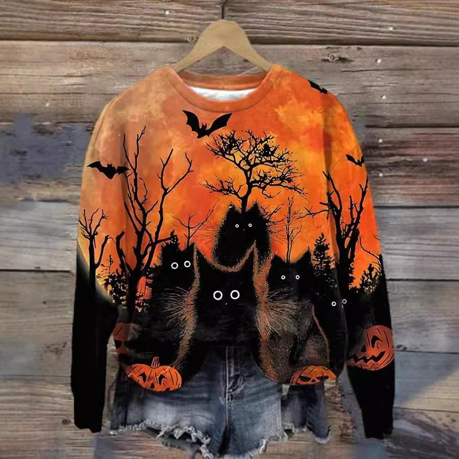 Spooky 3D Print Halloween Crewneck Pullover Sweatshirt