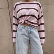 Striped Loose Fit Long Sleeve T-Shirt for Women – Casual Tencel Blend
