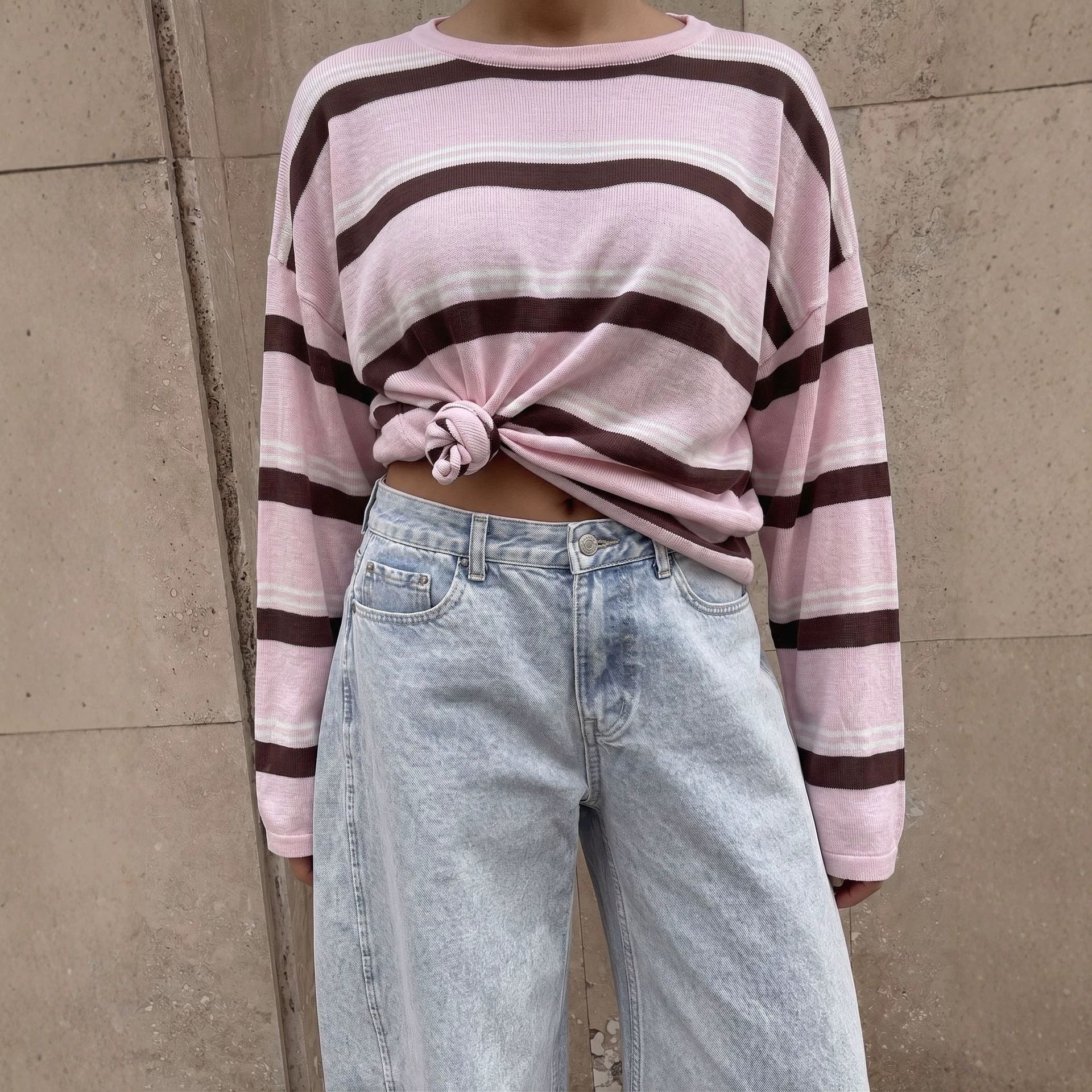 Striped Loose Fit Long Sleeve T-Shirt for Women – Casual Tencel Blend