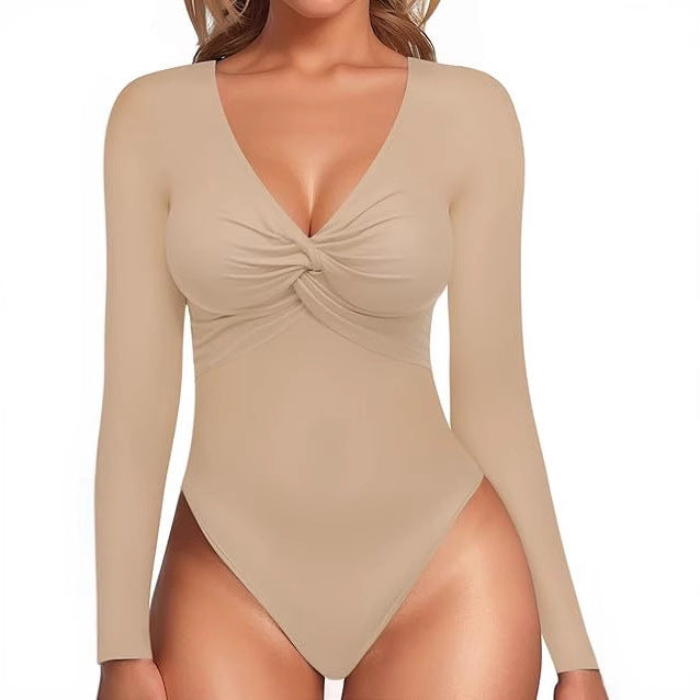 Women's Deep V-Neck Slim-Fit Long-Sleeve Jumpsuit