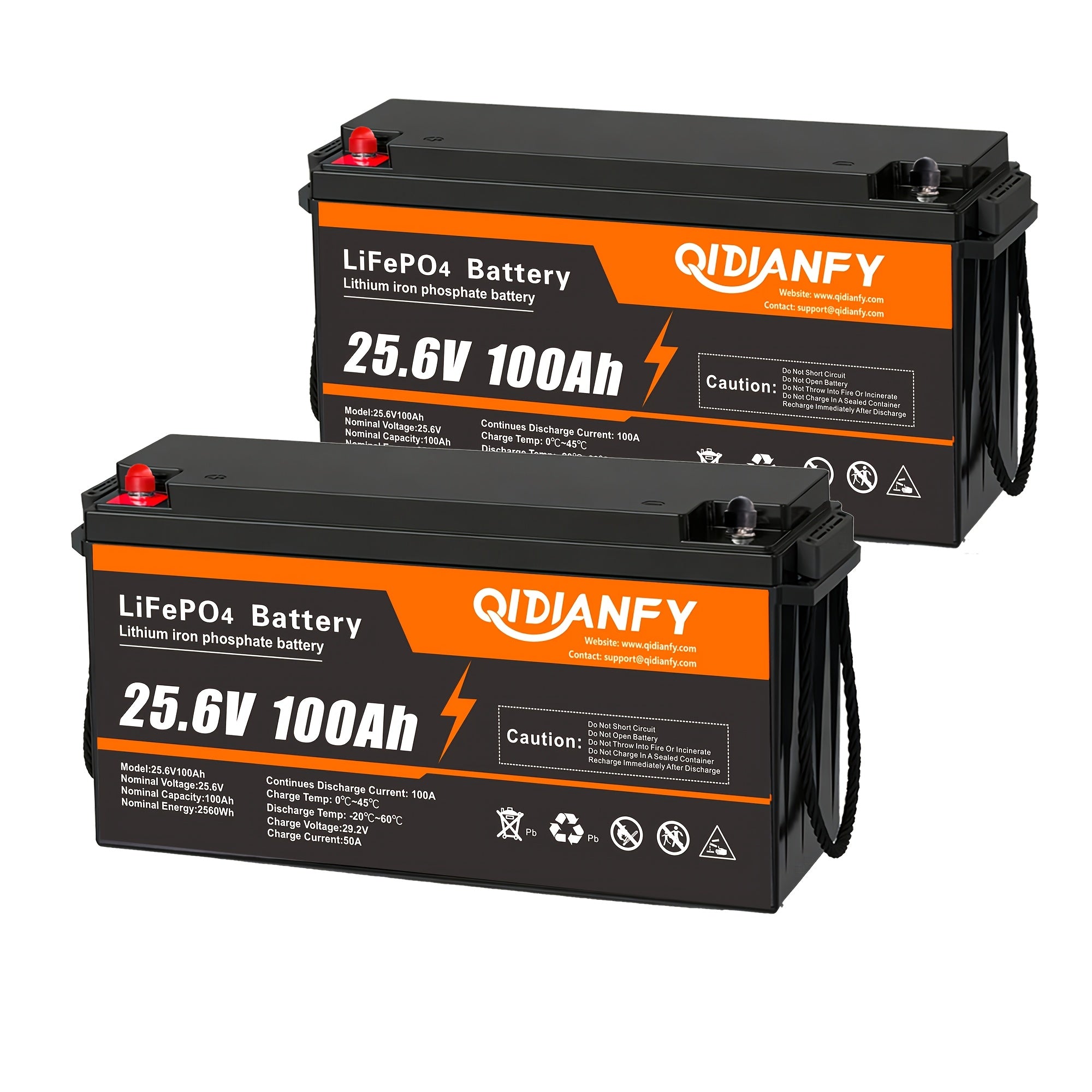 25.6V 100Ah Deep Cycle LiFePO4 Battery with Built-In BMS