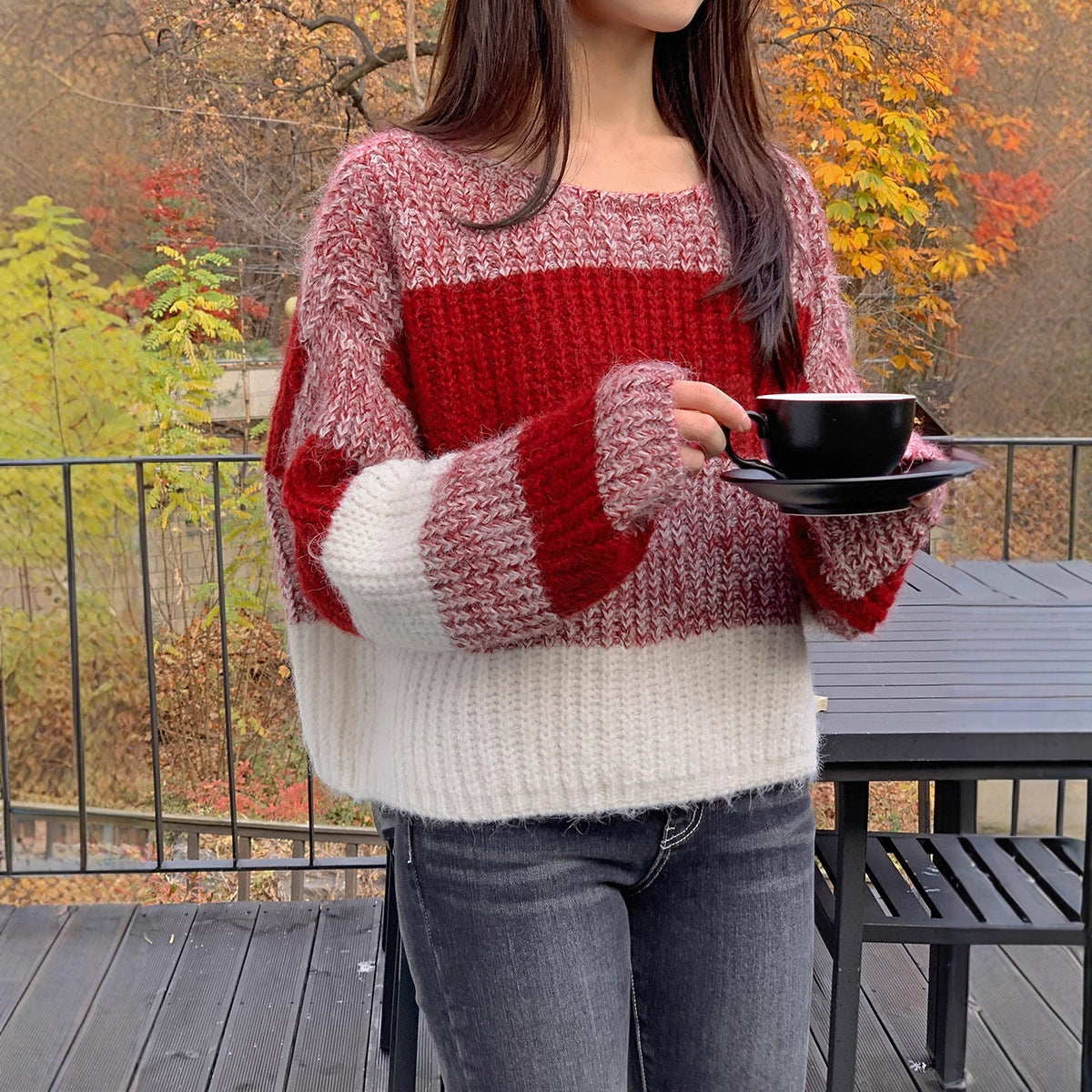 Christmas Sweater Mohair Off-shoulder Sweater for Fall and Winter