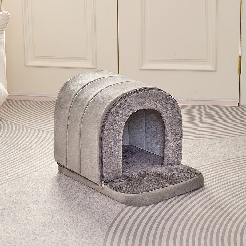 Heart Leaf Upgraded Dog Bed Tunnel House - Winter Warm Enclosed Pet Bed With Removable Washable Thick Padding, Cozy Puppy Cave With Zipper Door & Soft Lining, Portable Indoor/Outdoor House For Smal...
