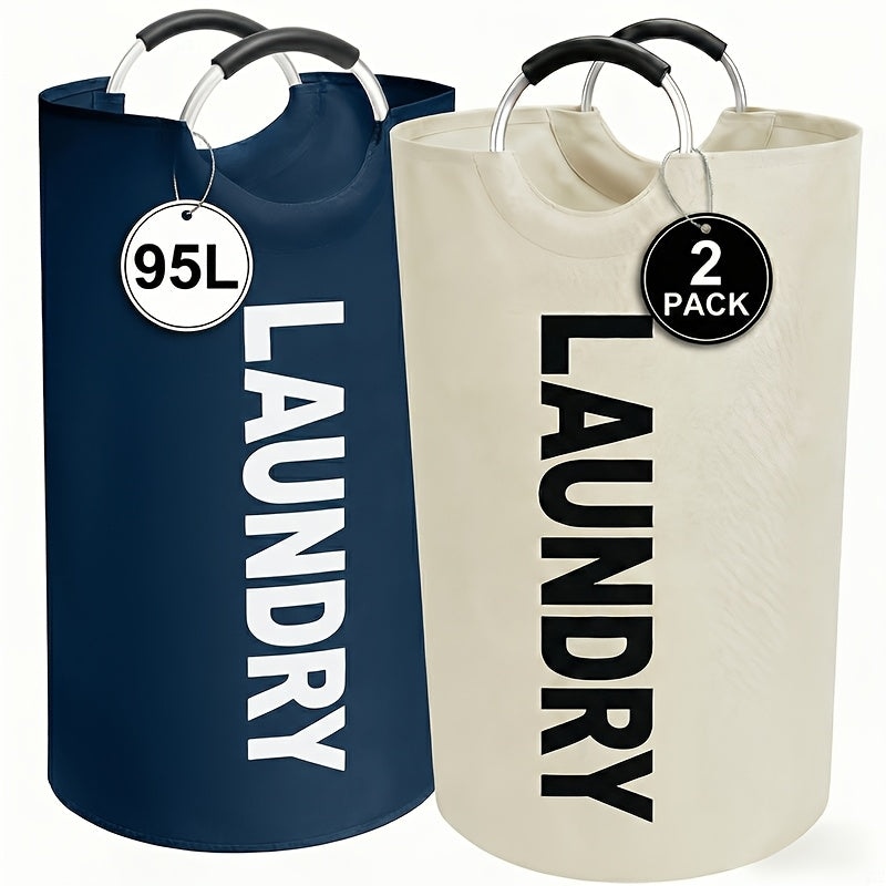 Set of 2 Large Foldable Laundry Baskets with Elevated Design and Half‑Ring Handles