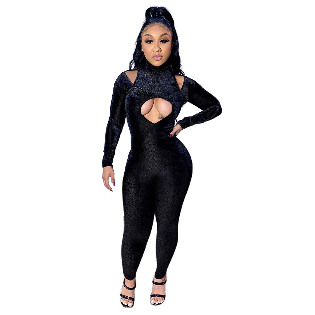 Stylish Casual Mid-neck Velvet Jumpsuit