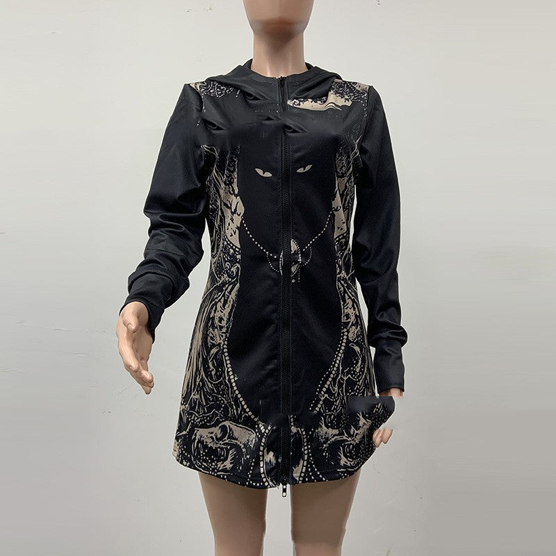 Women's Printed Casual Long Sleeve Hooded Jacket