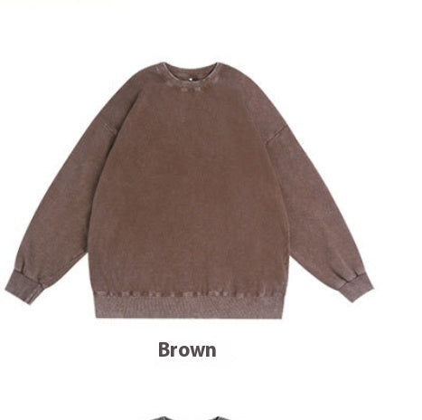 Washed Vintage Round Neck Cotton Long Sleeve Sweatshirt