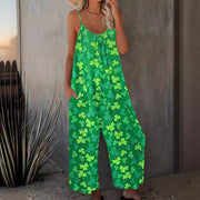 Womens SpringSummer Bohemian-Style Printed Pleated Jumpsuit With Straps