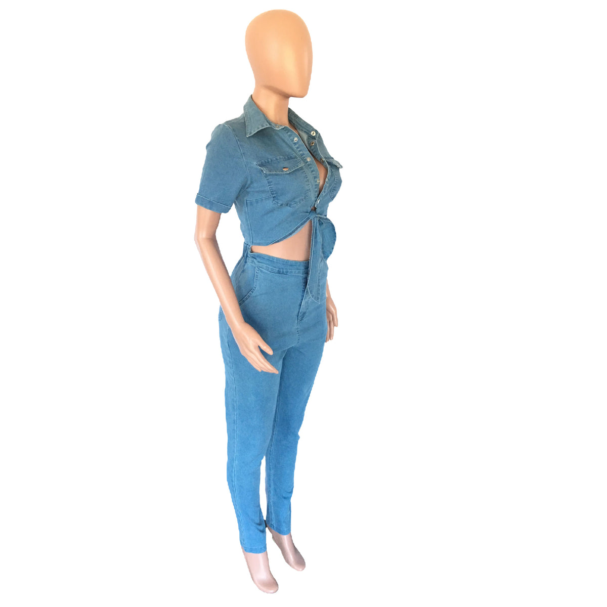 Slim Fit Fashion Short Sleeve Denim Jumpsuit