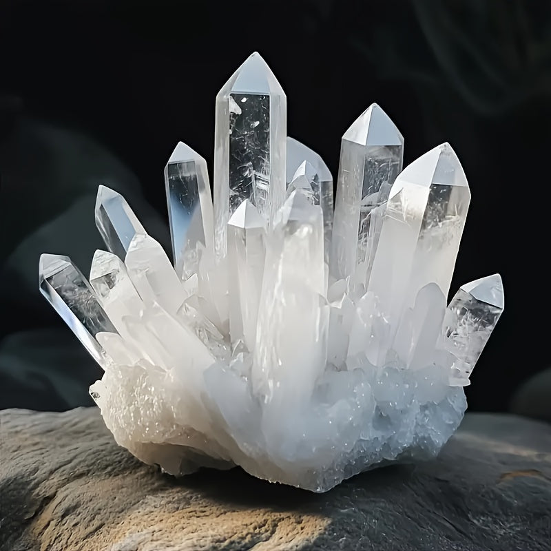 [1pc Clear Quartz Cluster] 1pc Natural Clear Quartz Crystal Cluster | Handcrafted Elegant Floral Home & Office Decor, High-Quality Mineral Specimen Gift for Christmas, Valentine’s Day, Graduation |…