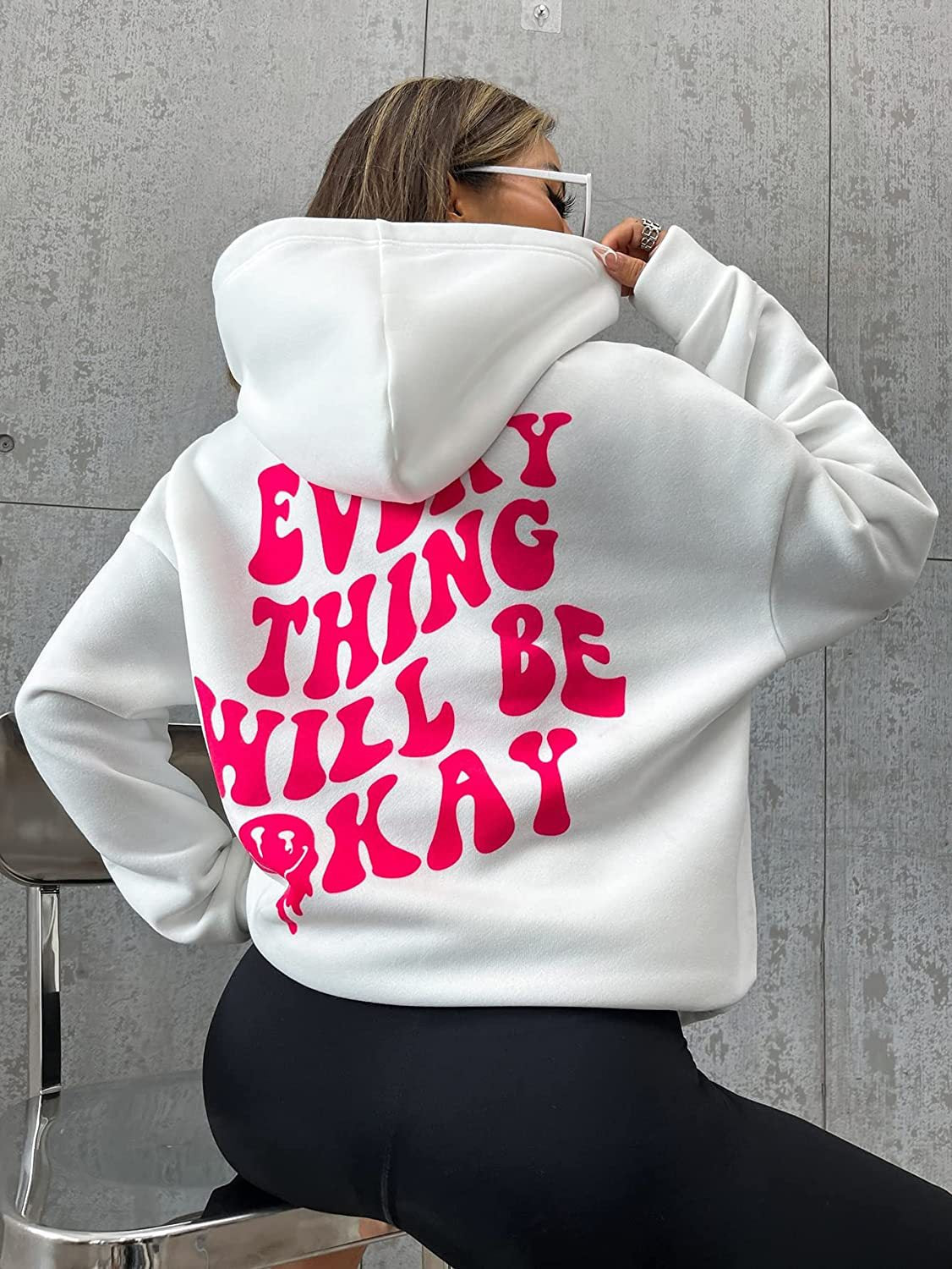 Okay Letter Print Casual Loose Hoodie