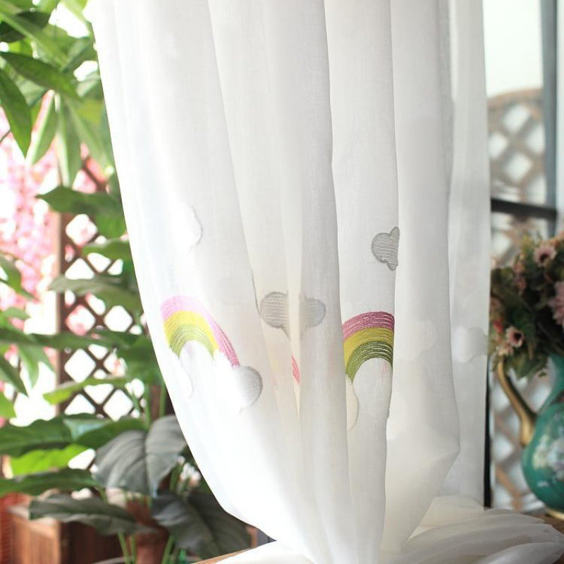 Children's Rainbow Gauze Curtains with Pastoral Embroidery