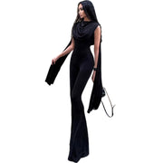Elegant High-Waist Mesh Jumpsuit with Flowing Ribbons