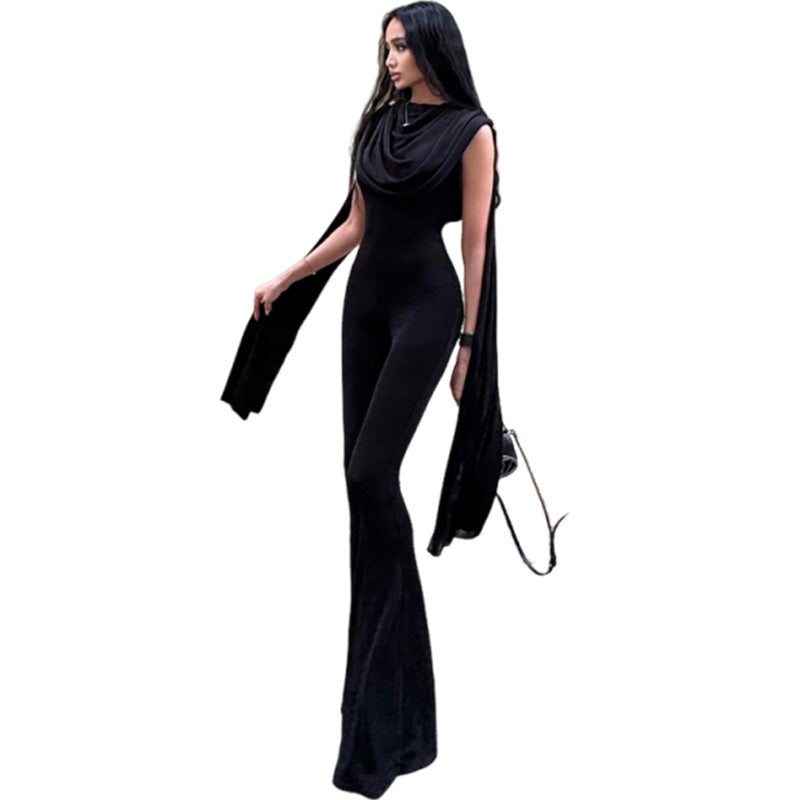 Elegant High-Waist Mesh Jumpsuit with Flowing Ribbons