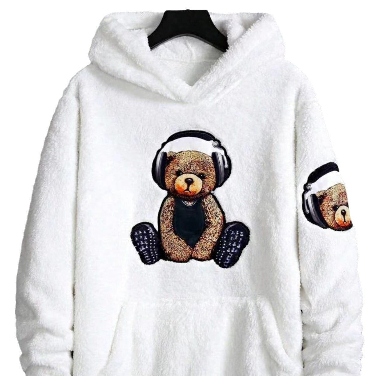 Cute Bear Embroidered Fluffy Fall & Winter Hoodie