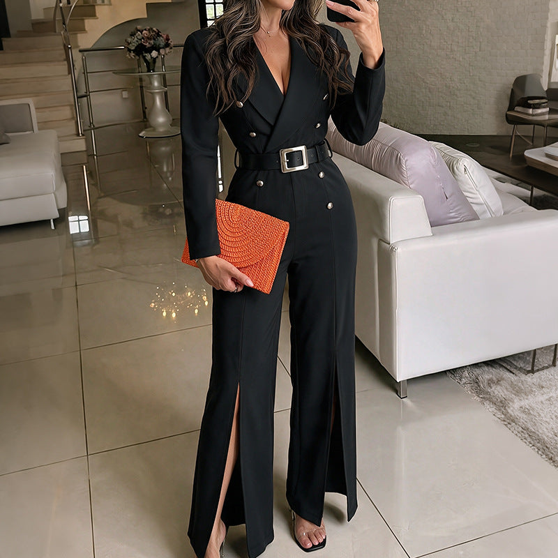 High-Waisted Split Sleeve Jumpsuit with Belt