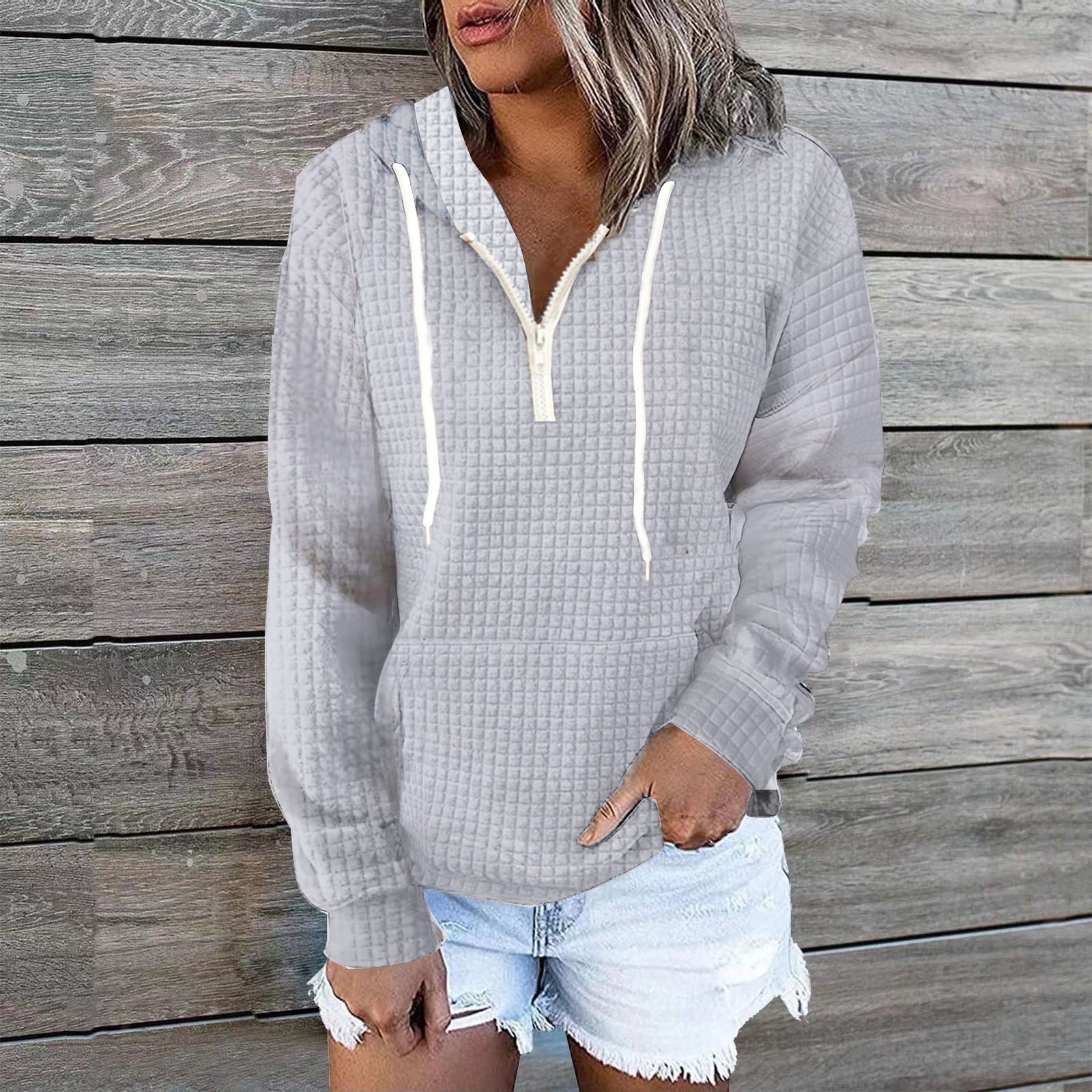 Women's Cozy Waffle Knit Hoodie Casual Sweatshirt Coat
