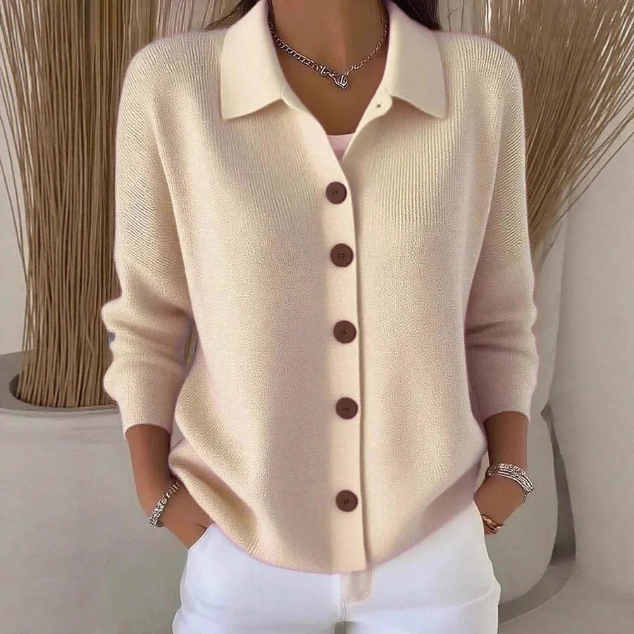 Button-knitted Lapel Sweater Cardigan Coat for Women