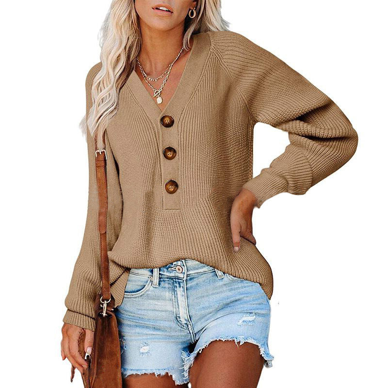 Women's V-Neck Button Knit Sweater