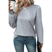Women's Solid Ribbed Long Sleeve Pullover Top