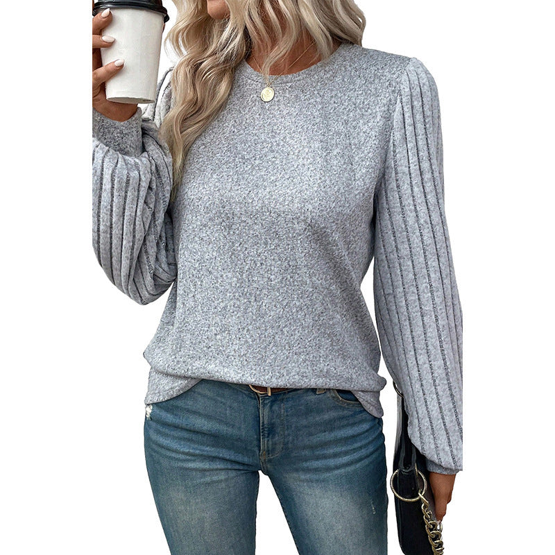 Women's Solid Ribbed Long Sleeve Pullover Top