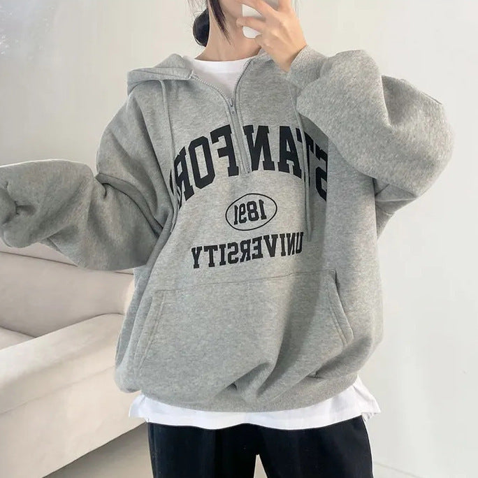 Women's Letter Print Full-Zip Fleece Hoodie