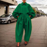 Elegant Long-Sleeve Green Jumpsuit for Chic Commuting