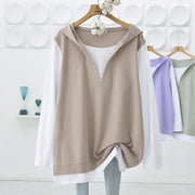 Comfy Fake Two-Piece Hooded Mid-Length Sweatshirt