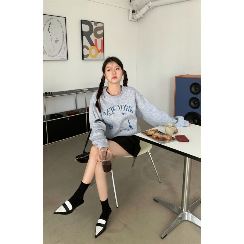 Printed Sweater Early Autumn New Retro Loose All-matching Slimming Top Women's Fashion