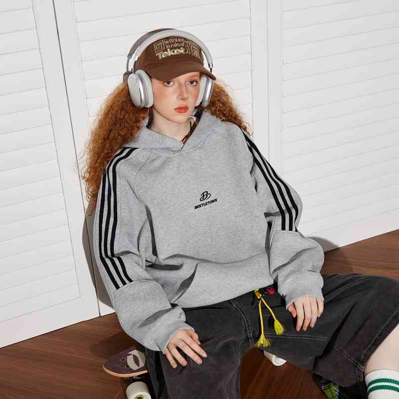 Women's Retro Striped Raglan Hooded Sports Sweater