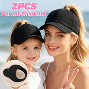 Matching Parent-Child Solid Color Ponytail Baseball Caps (Set of 2)