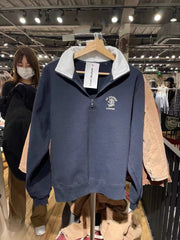 Vintage Embroidered Half-Zip Stand Collar Women's Sweater