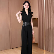 Chic Black V-Neck Sleeveless High-Waist Summer Jumpsuit