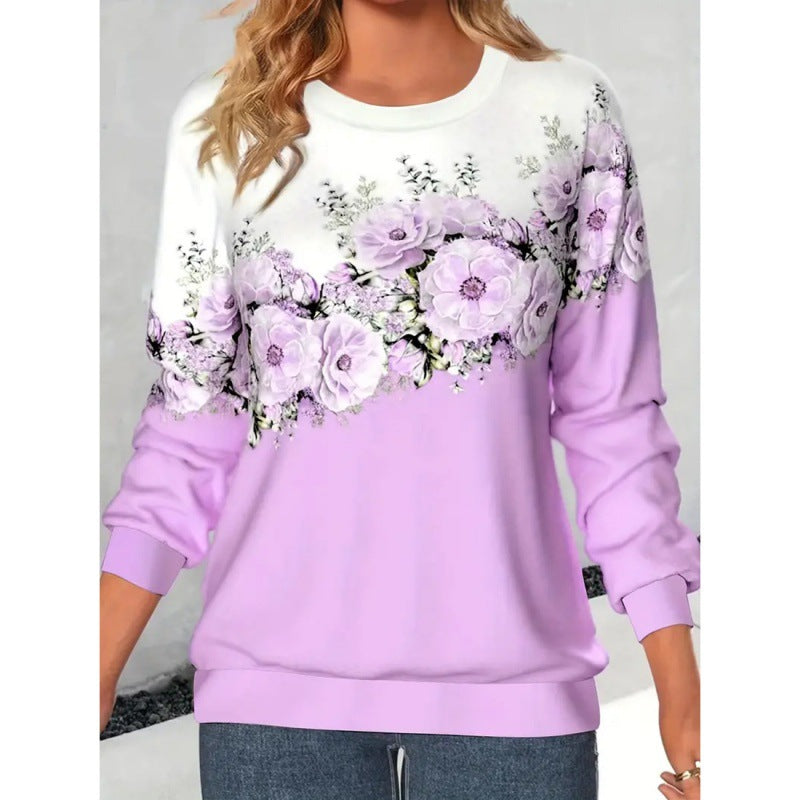Women's 3D Floral Print Long Sleeve Pullover Sweatshirt