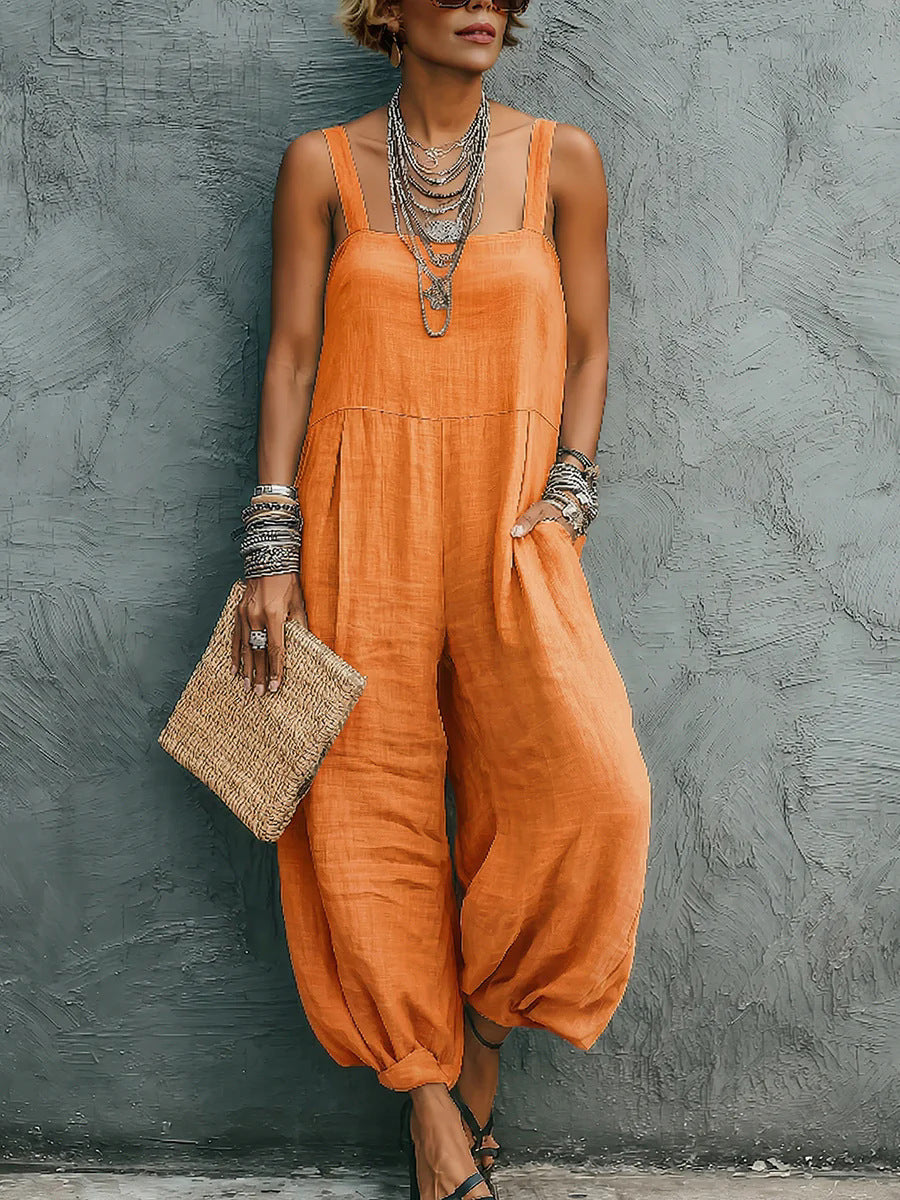 Loose-fit Strap Jumpsuit Womens Casual Wide-leg Pants