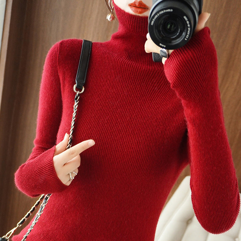 Long-sleeve Stretchy Slim-fit Knit Bottoming Top for Fallwinter