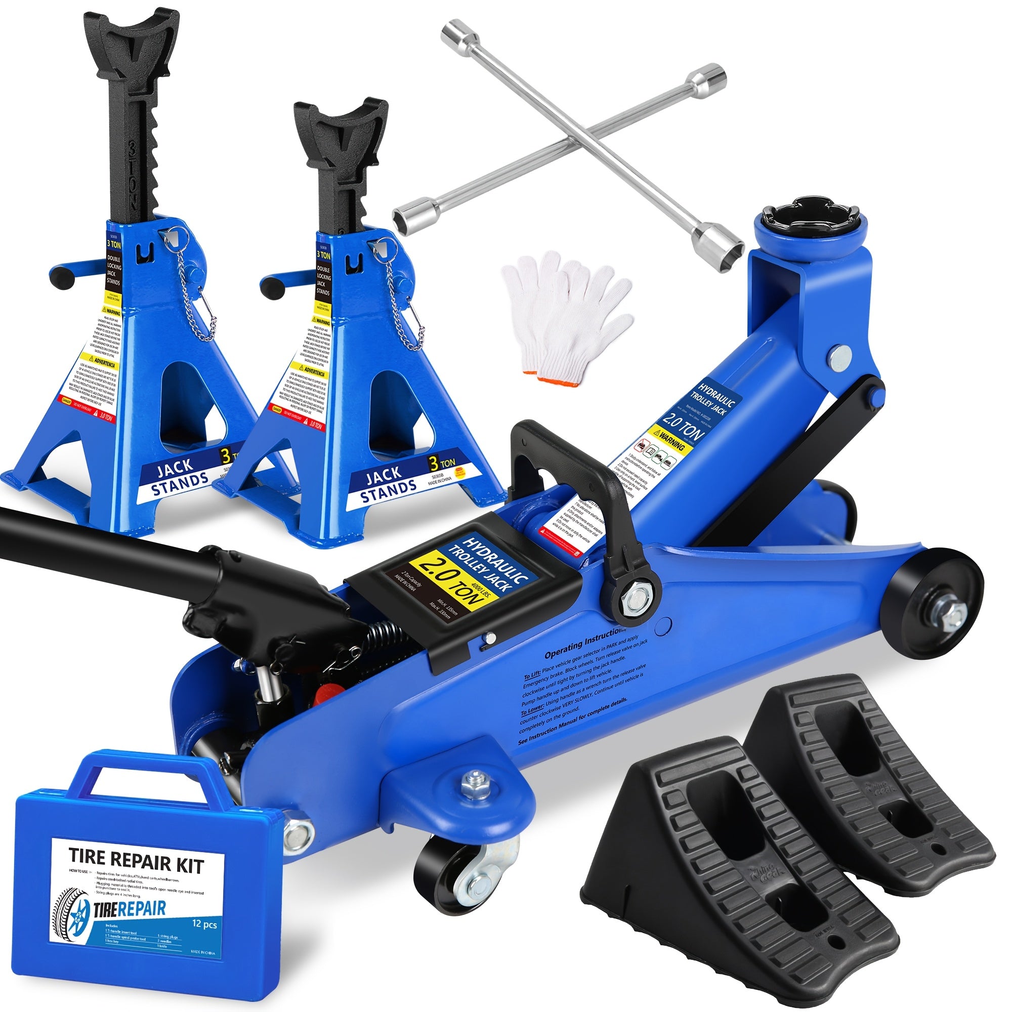 Hydraulic Trolley Floor Jack – Low Profile Steel Jack with Optional 2‑3.5 Ton Capacity and 2 Ratchet 3‑Ton Jack Stands
