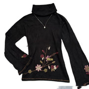 Retro Artistic Floral Print Mock-neck Long-sleeve Sweater for Women