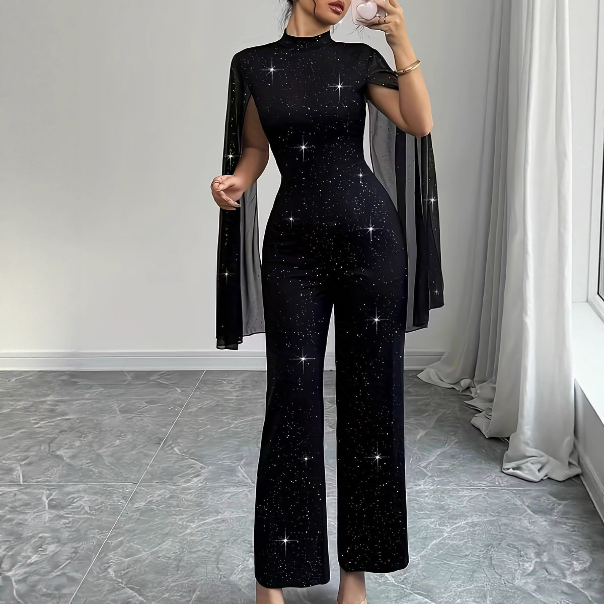 Chic Lantern Sleeve Chiffon Jumpsuit for Women