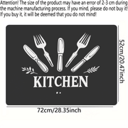 Elegant White Stove Cover Protector – Heat and Scratch Resistant, Easy‑Clean Stove Mat with Kitchen Text and Fork, Knife, Spoon Patterns