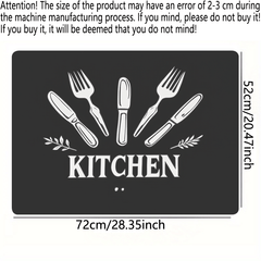 Elegant White Stove Cover Protector – Heat and Scratch Resistant, Easy‑Clean Stove Mat with Kitchen Text and Fork, Knife, Spoon Patterns