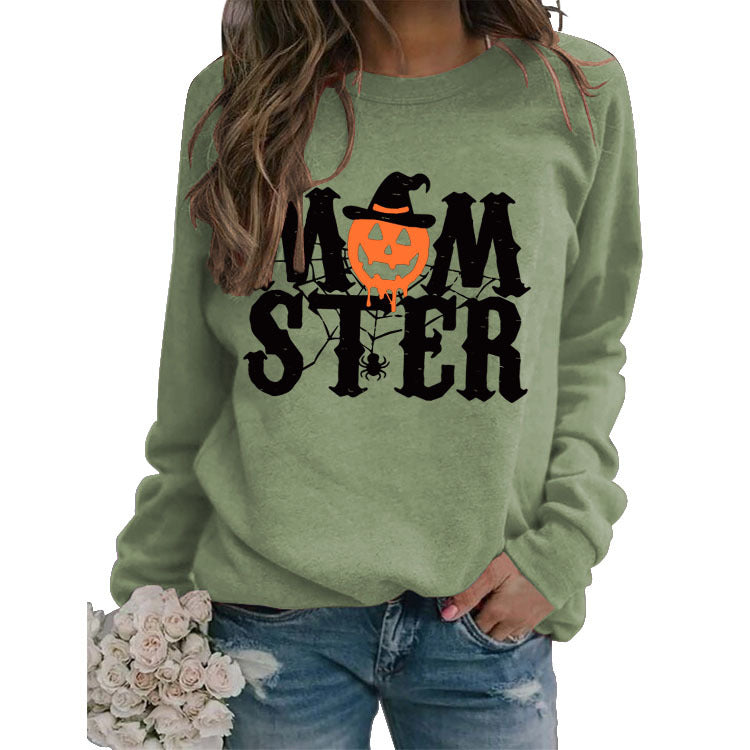 MOM STER Cute Graphic Long Sleeve Pullover Sweatshirt