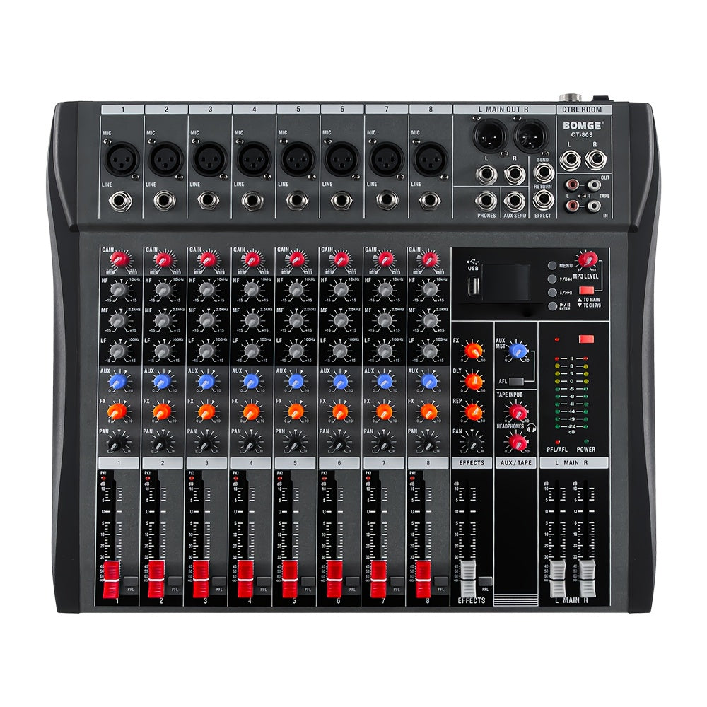 8-Channel Professional Audio Mixer with USB Interface