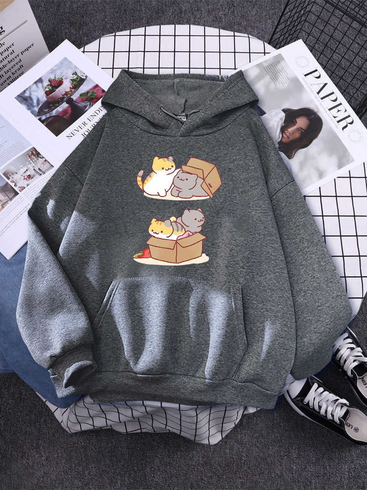 Cute Cat Hide & Seek Graphic Hoodie for Women