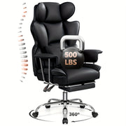 Premium Ergonomic Executive Leather Office Chair for Larger Individuals – High Back with Enhanced Lumbar Support and Built‑In Footrest