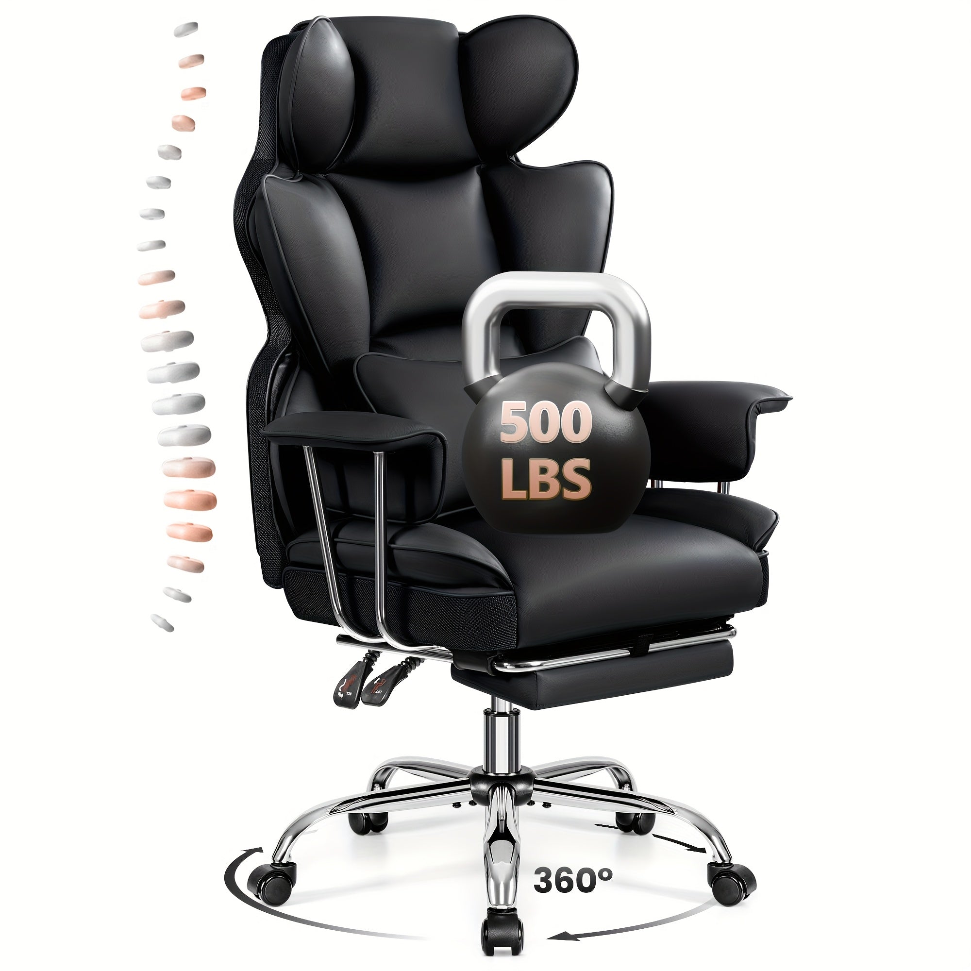 Premium Ergonomic Executive Leather Office Chair for Larger Individuals – High Back with Enhanced Lumbar Support and Built‑In Footrest