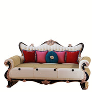 Scratch Resistant Post Elegant Scratch-resistant Sofa  Plush Cushions  Durable Cat Scratching Post  White And Golden Tufted  Perfect For Pet Comfort And Play  Elegant Home Decor