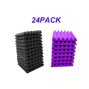 24‑Piece Soundproof Foam Wall Panel Set – 12 in × 12 in × 2 in, Black and Purple, with 140 Double‑Sided Adhesive Tape