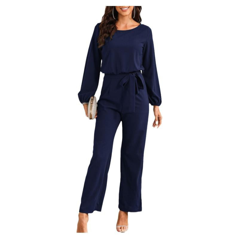 Women's Tailored Lace-Up Long Sleeve Jumpsuit