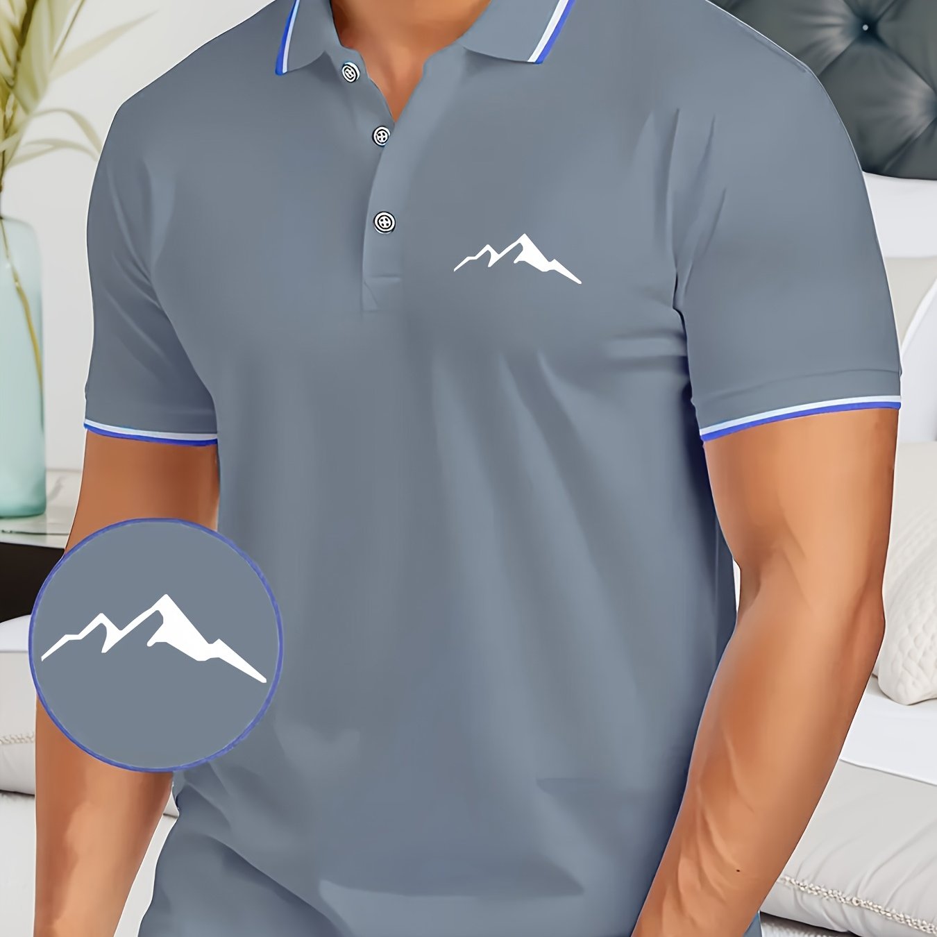 Breathable Short Sleeve Polo Shirt with Hot Mountain Print – Ideal for Business Casual, Golf and Tennis